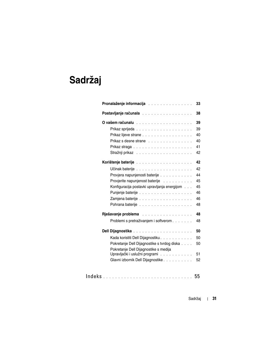 Sadržaj, Indeks | Dell Latitude D430 User Manual | Page 31 / 244