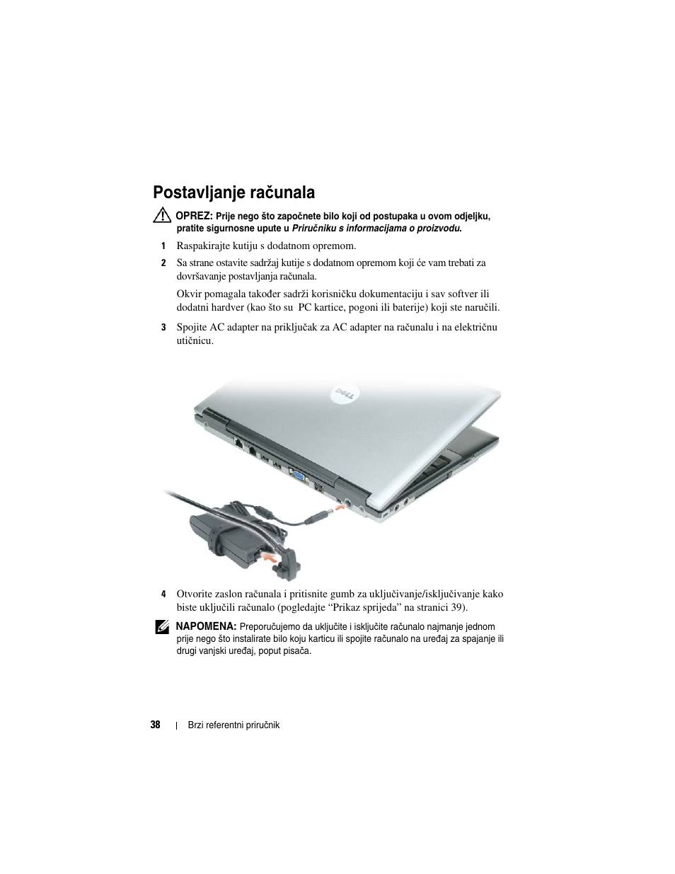 Postavljanje računala, Postavljanje ra, Č unala | Postavljanje ra č unala | Dell Latitude D430 User Manual | Page 38 / 244