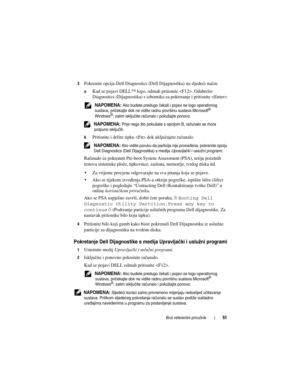 Pokretanje dell dijagnostike s medija upravlja, Čki i uslužni programi | Dell Latitude D430 User Manual | Page 51 / 244