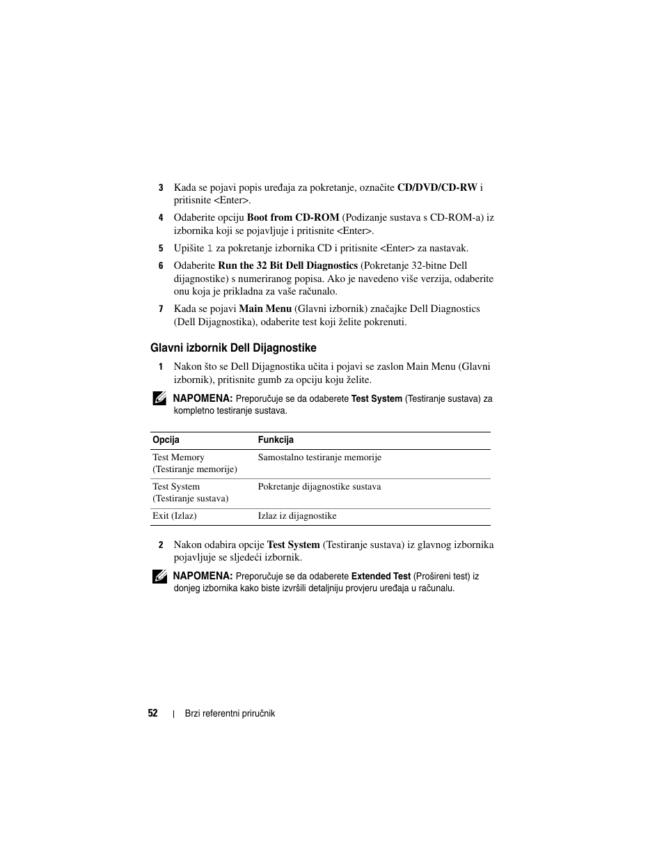 Glavni izbornik dell dijagnostike | Dell Latitude D430 User Manual | Page 52 / 244