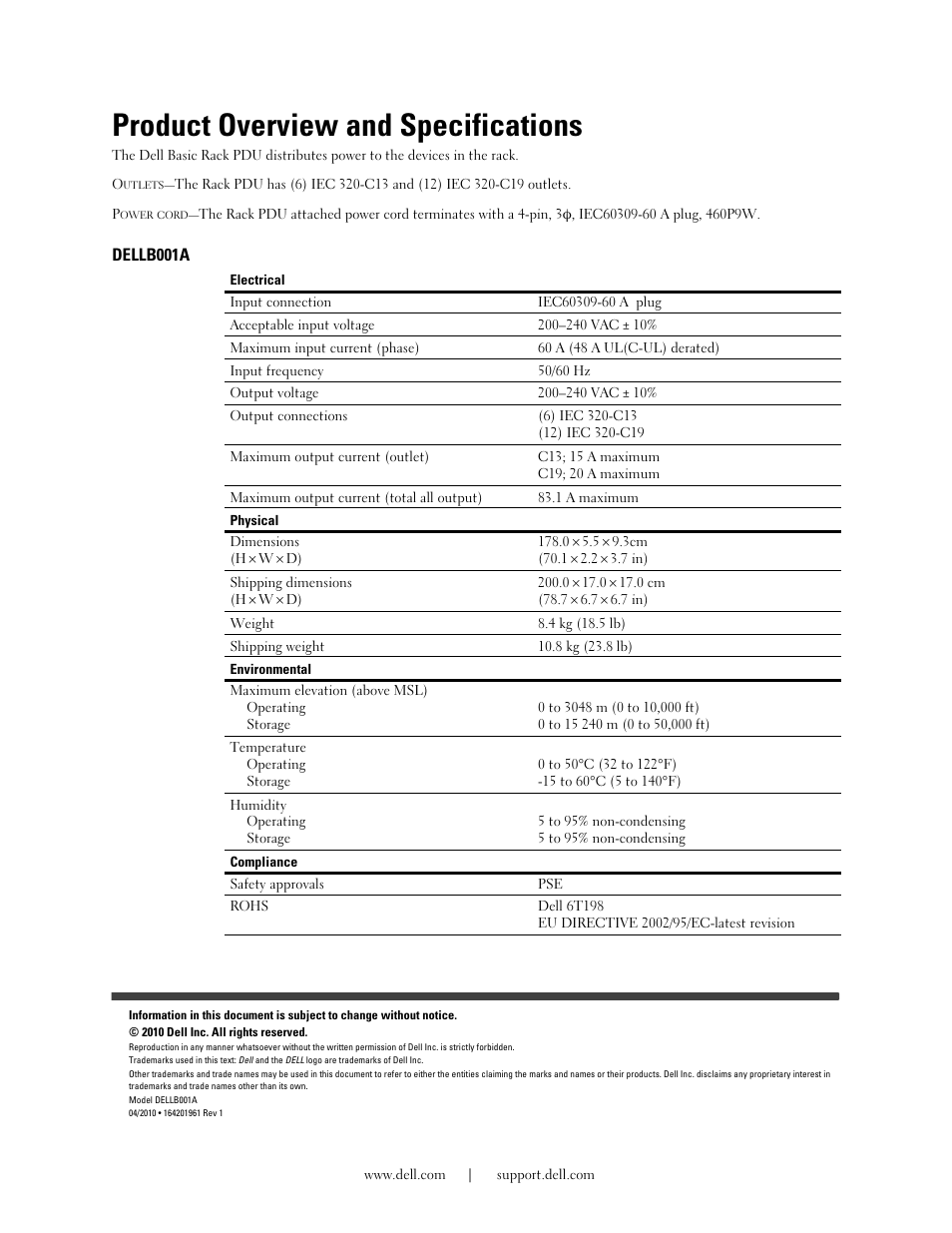 Product overview and specifications, Dellb001a | Dell B001A User Manual | Page 3 / 9