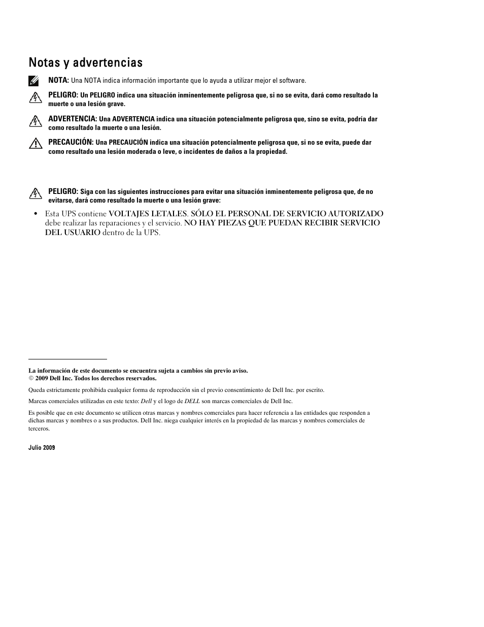 Notas y advertencias | Dell UPS 3750R User Manual | Page 92 / 202