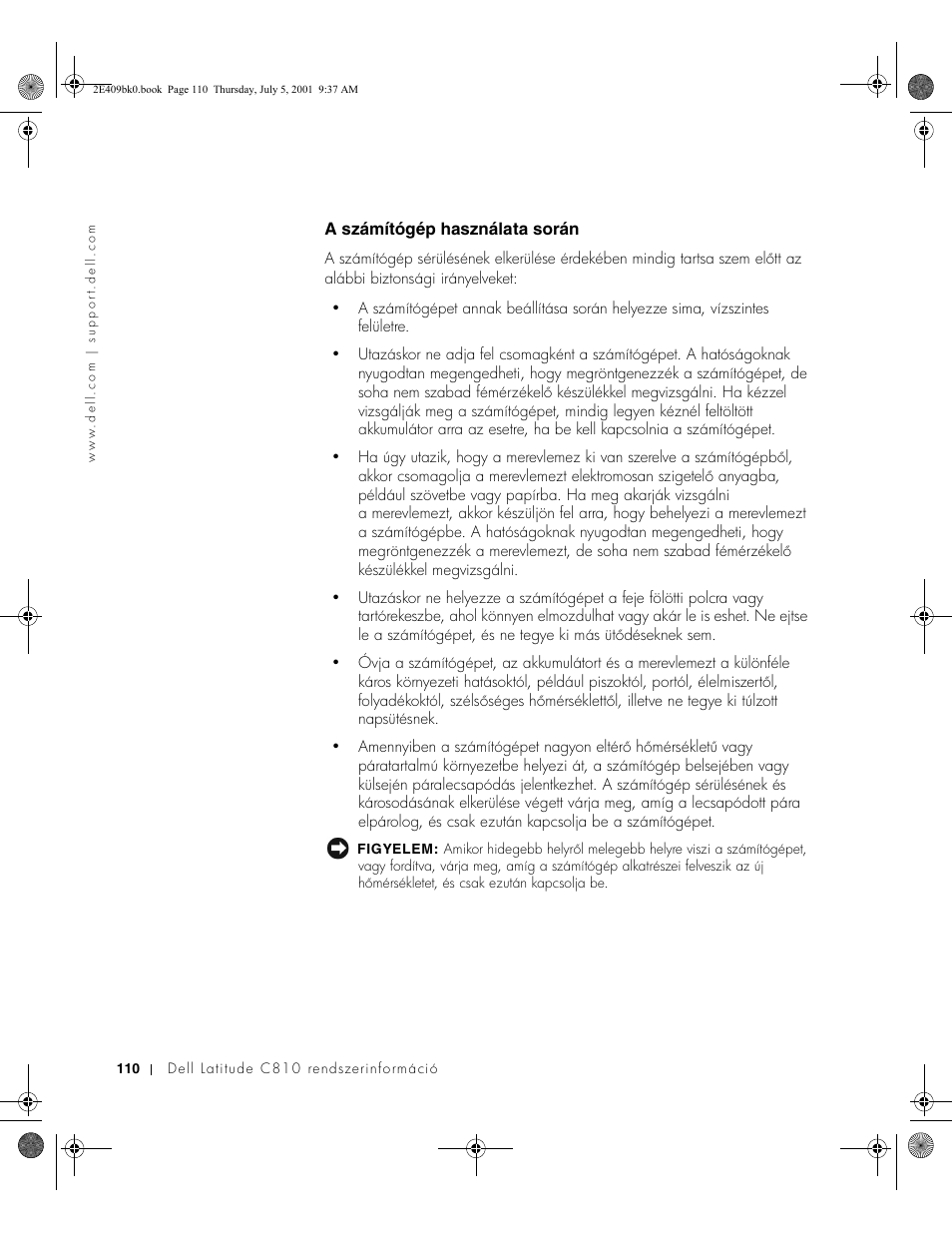 A számítógép használata során | Dell Latitude C810 User Manual | Page 112 / 304