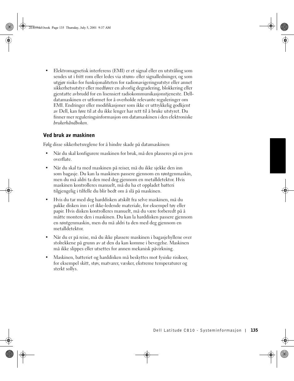 Ved bruk av maskinen | Dell Latitude C810 User Manual | Page 137 / 304