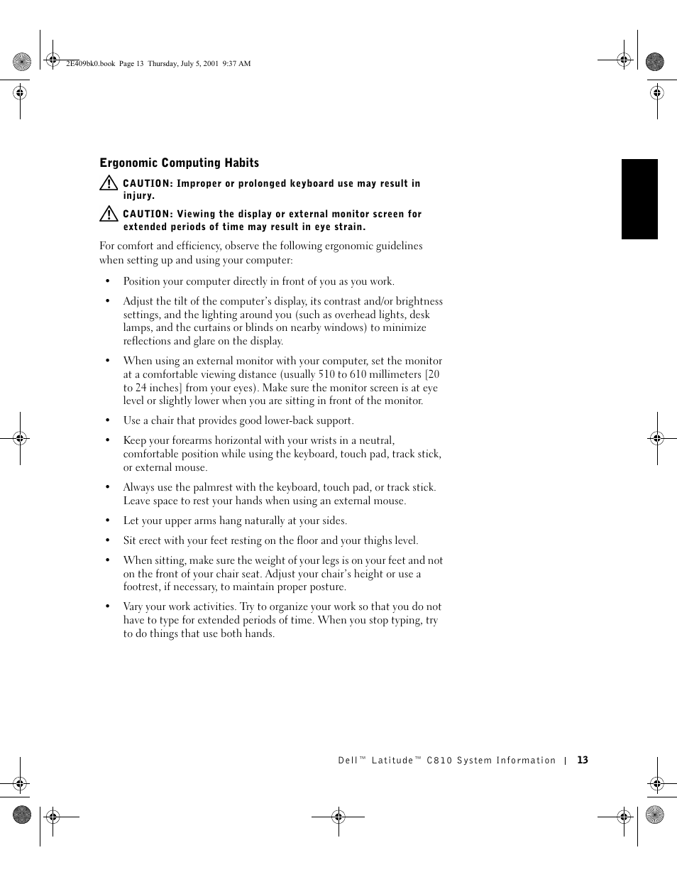 Ergonomic computing habits | Dell Latitude C810 User Manual | Page 15 / 304