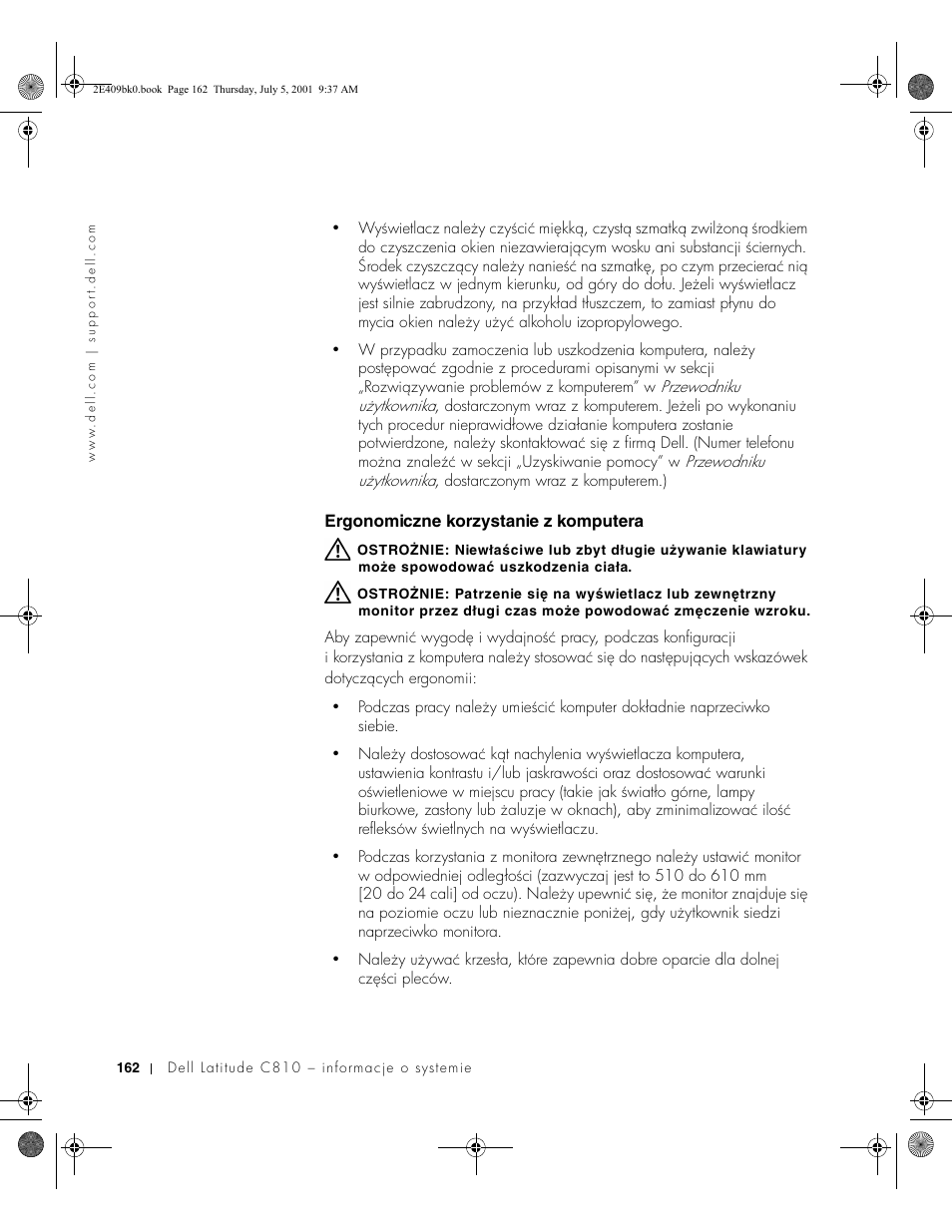 Ergonomiczne korzystanie z komputera | Dell Latitude C810 User Manual | Page 164 / 304