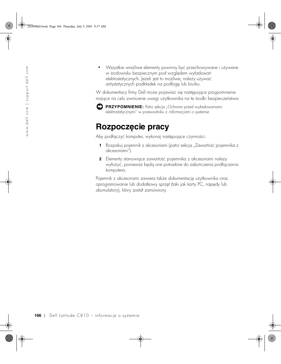 Rozpoczęcie pracy | Dell Latitude C810 User Manual | Page 168 / 304