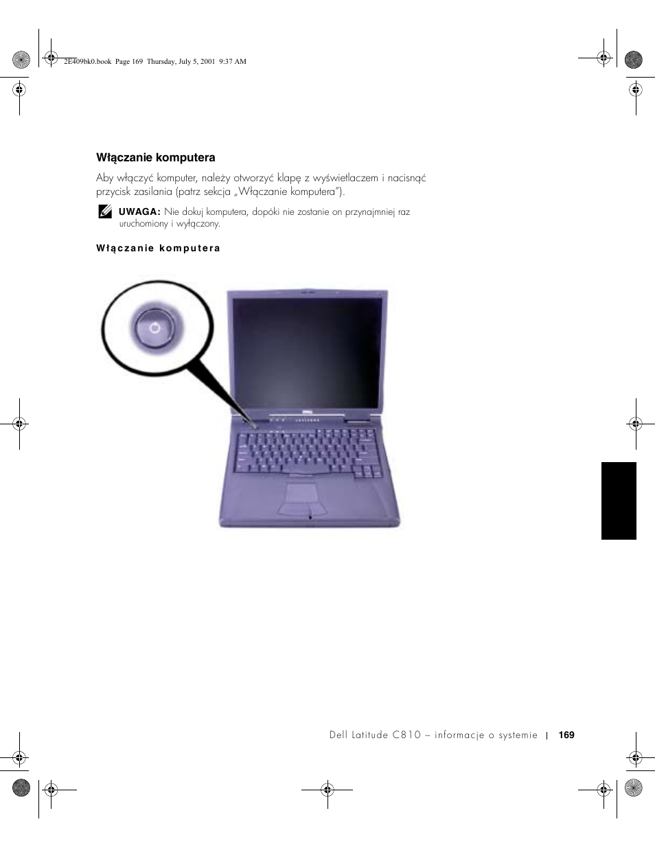 Włączanie komputera | Dell Latitude C810 User Manual | Page 171 / 304