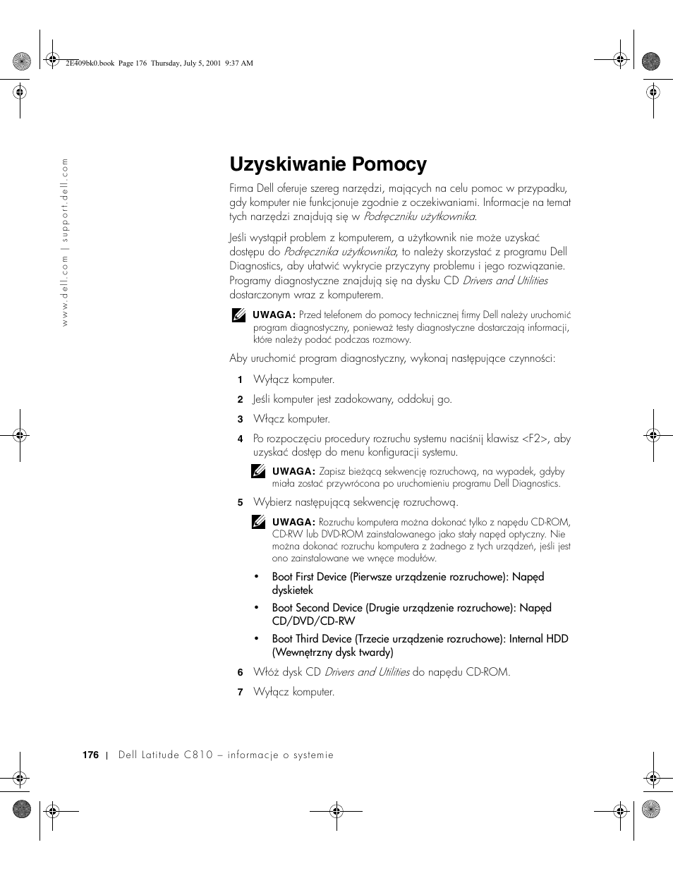 Uzyskiwanie pomocy | Dell Latitude C810 User Manual | Page 178 / 304