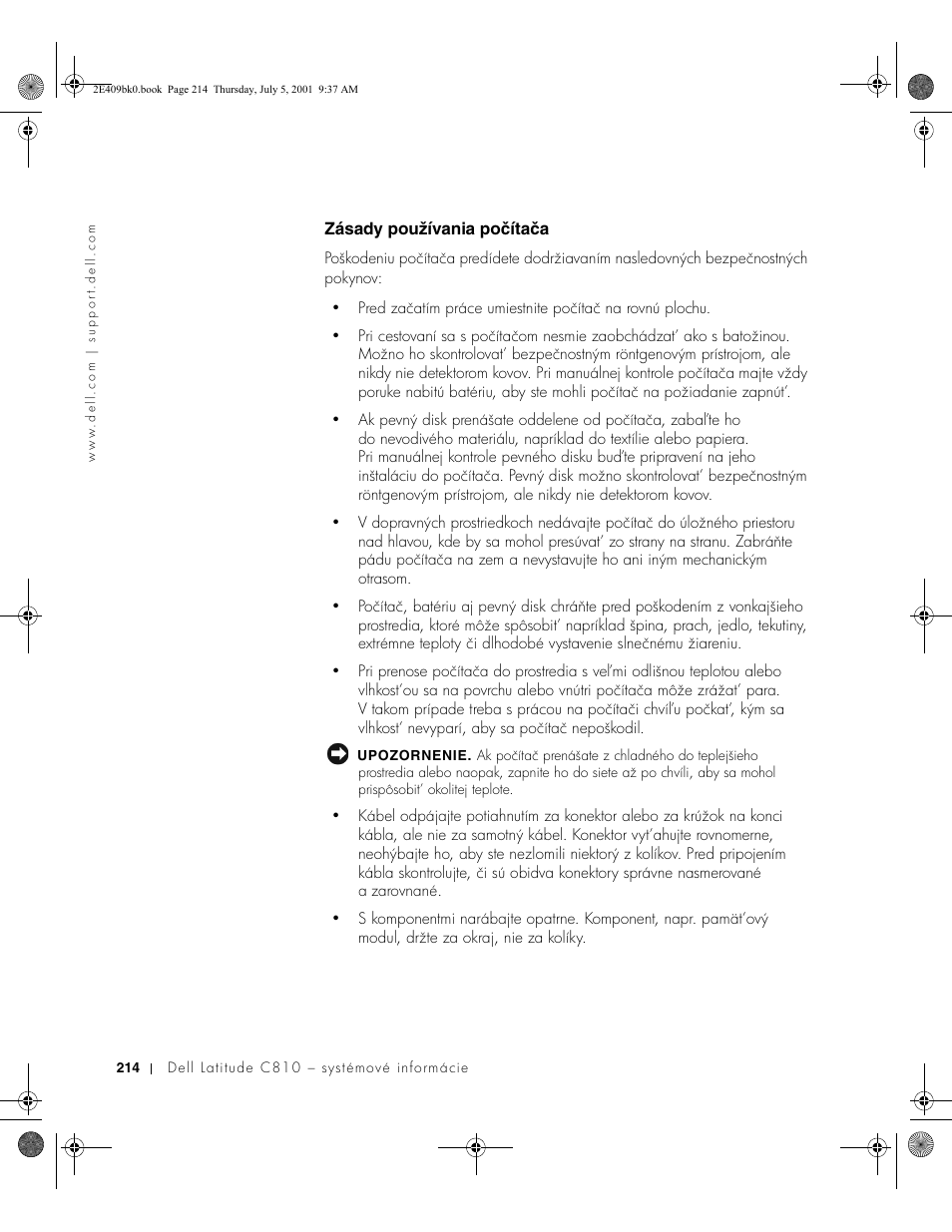 Zásady používania počítača | Dell Latitude C810 User Manual | Page 216 / 304