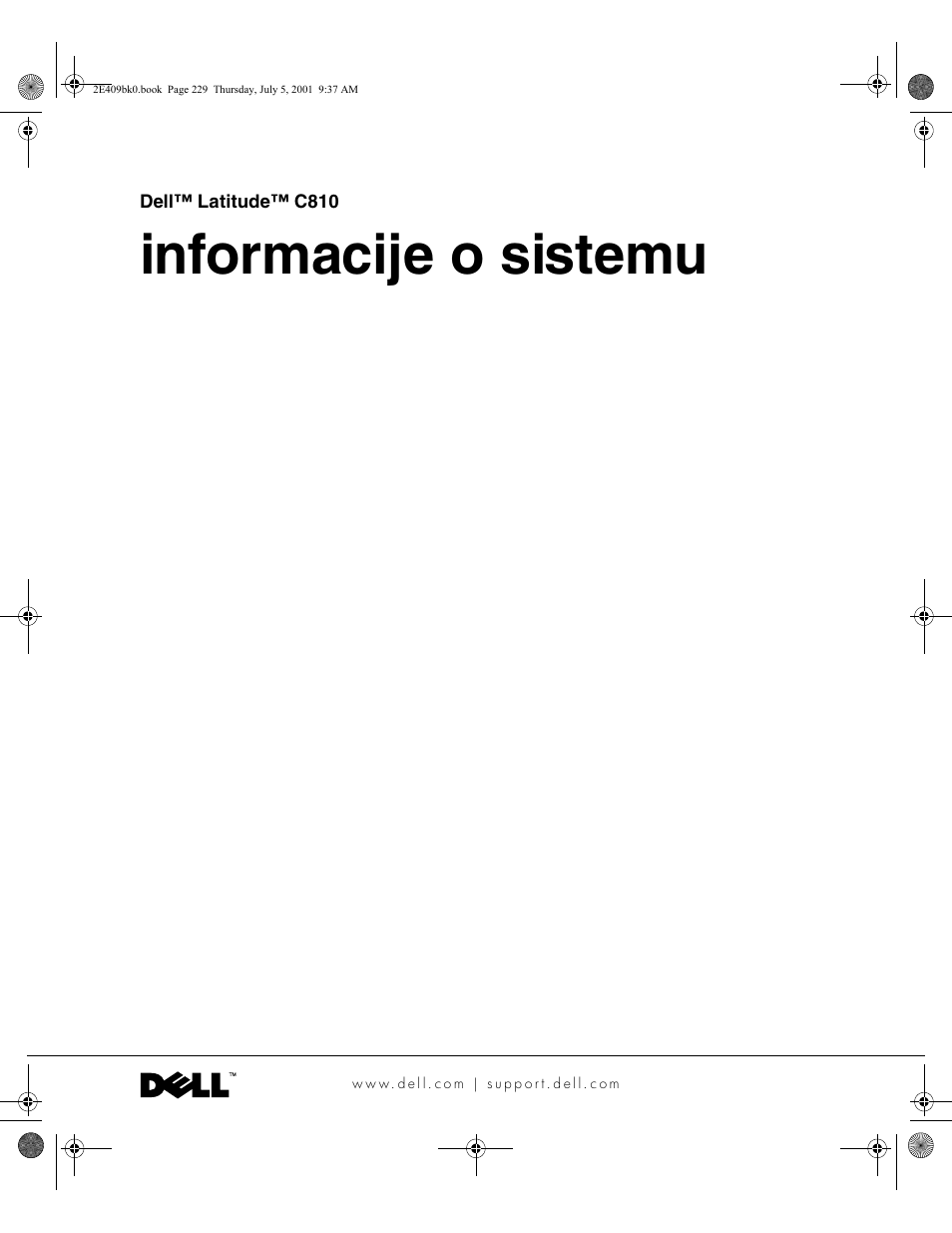 Informacije o sistemu | Dell Latitude C810 User Manual | Page 231 / 304