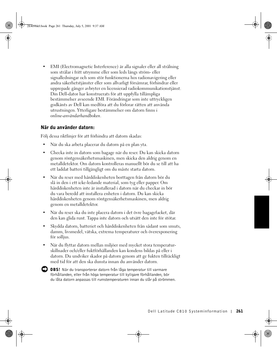 När du använder datorn | Dell Latitude C810 User Manual | Page 263 / 304