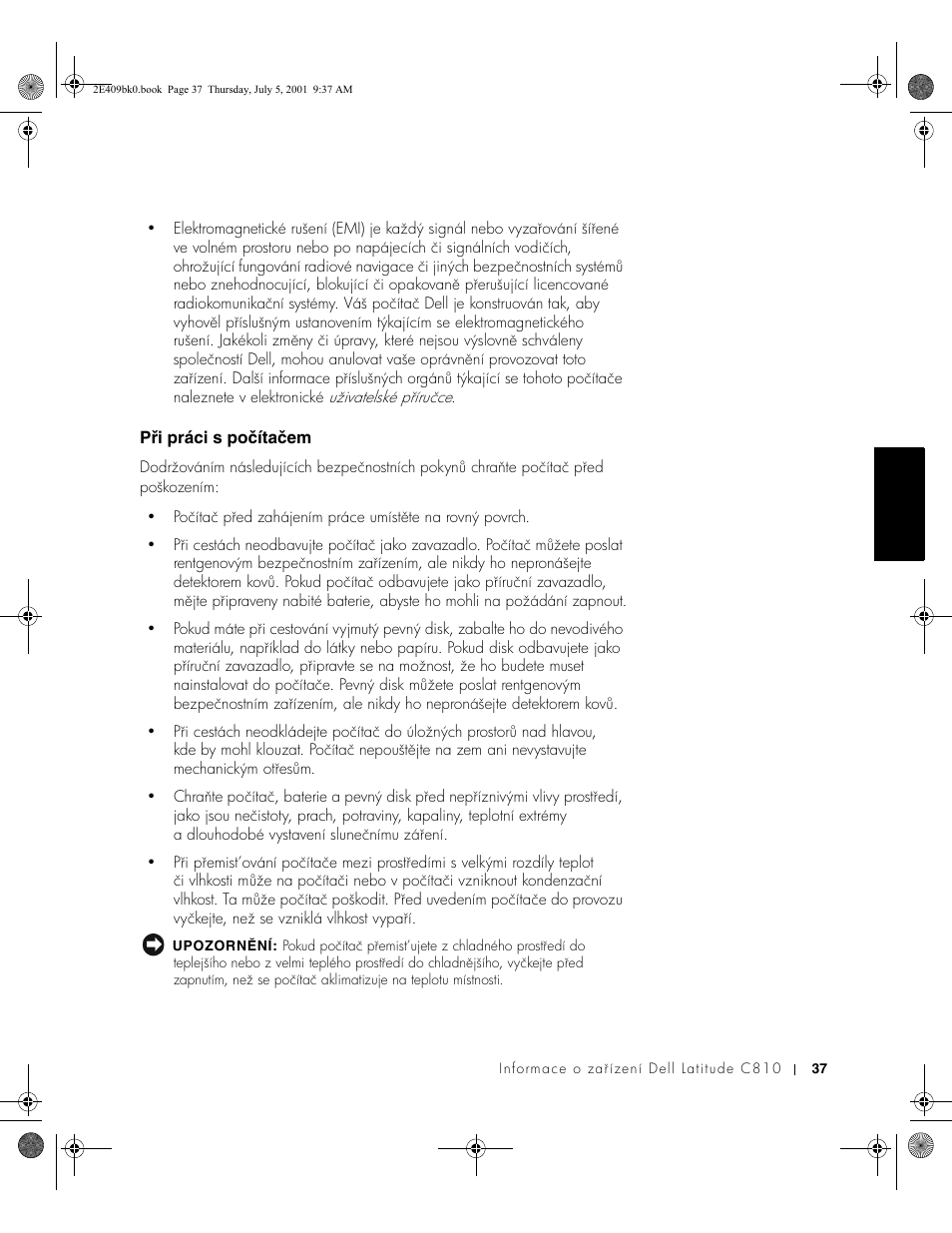 Při práci s počítačem | Dell Latitude C810 User Manual | Page 39 / 304
