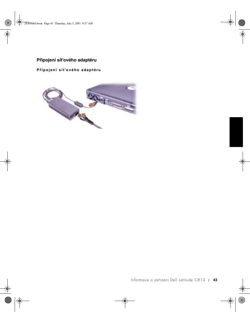 Připojení sít’ového adaptéru | Dell Latitude C810 User Manual | Page 45 / 304