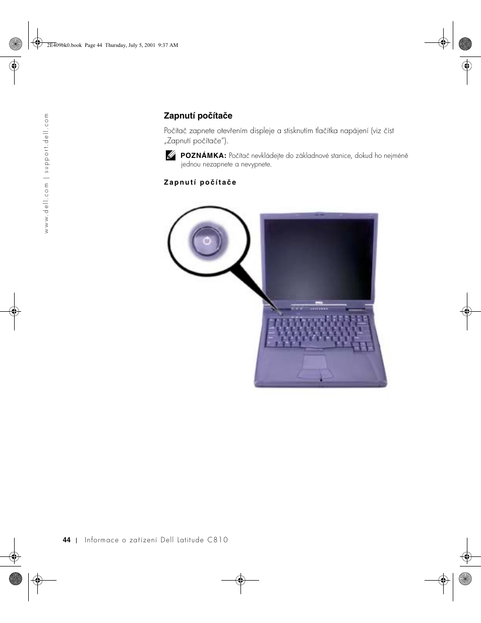 Zapnutí počítače | Dell Latitude C810 User Manual | Page 46 / 304