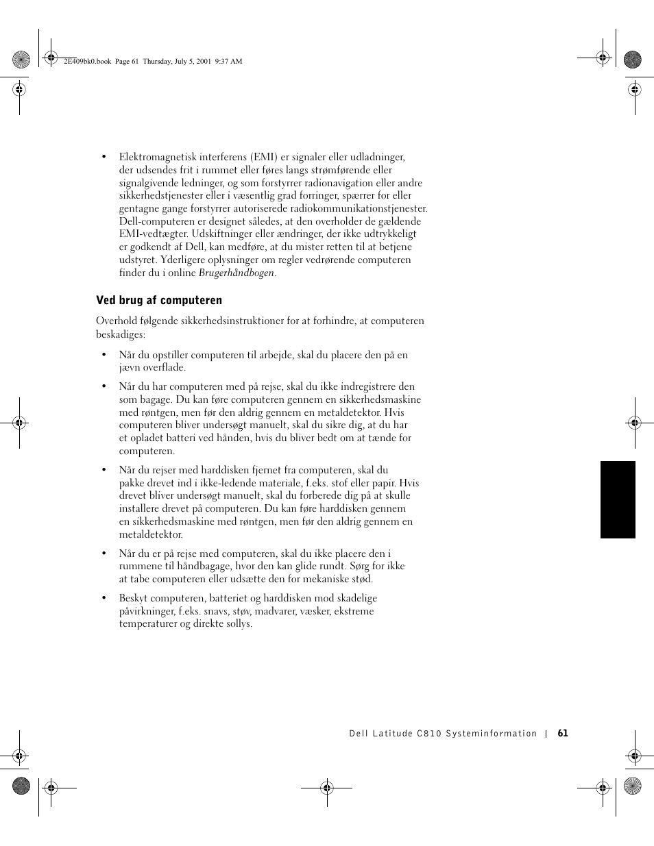 Ved brug af computeren | Dell Latitude C810 User Manual | Page 63 / 304