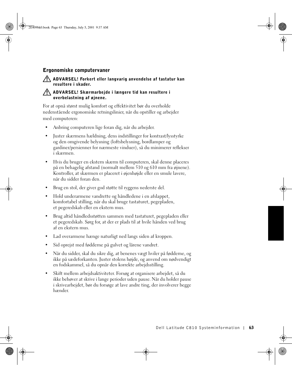 Ergonomiske computervaner | Dell Latitude C810 User Manual | Page 65 / 304