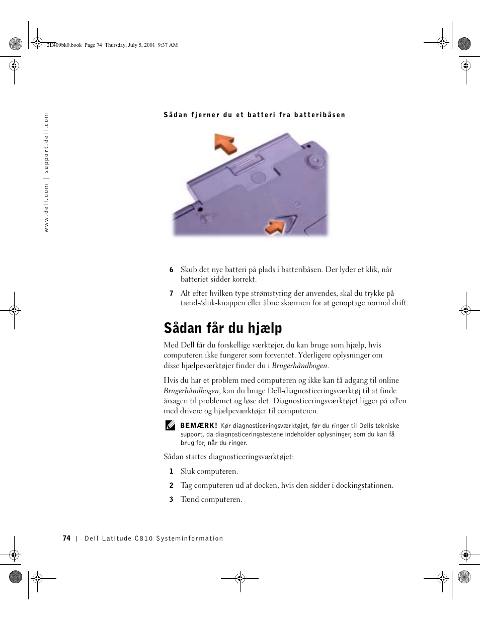 Sådan får du hjælp | Dell Latitude C810 User Manual | Page 76 / 304