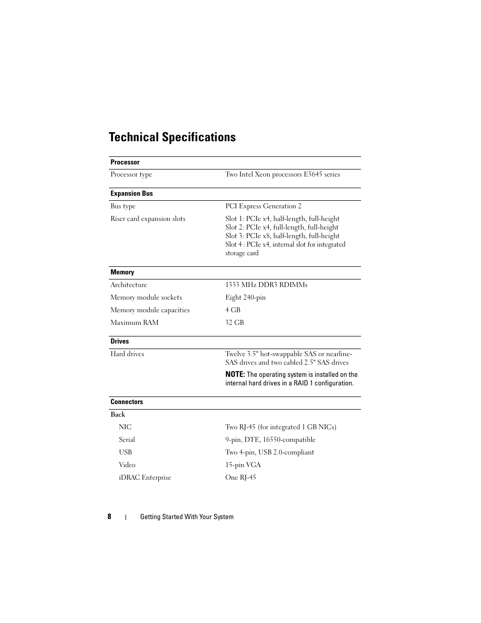 Technical specifications | Dell DR4000 User Manual | Page 10 / 116