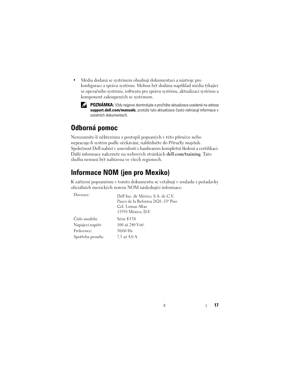 Odborná pomoc, Informace nom (jen pro mexiko) | Dell DR4000 User Manual | Page 19 / 116