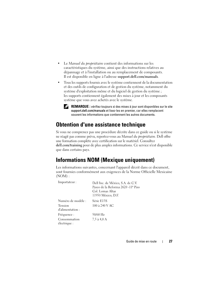 Obtention d'une assistance technique, Informations nom (mexique uniquement) | Dell DR4000 User Manual | Page 29 / 116