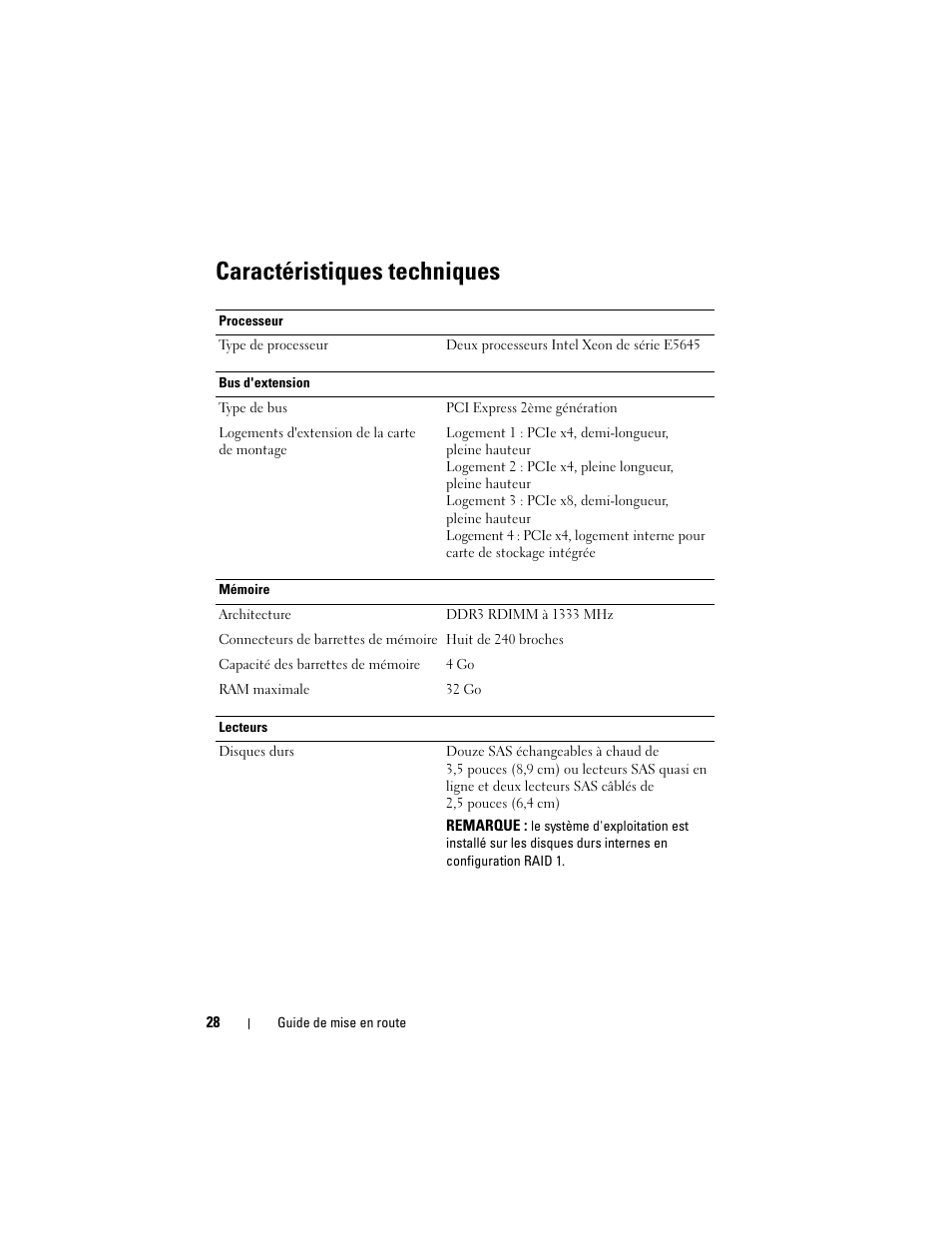 Caractéristiques techniques | Dell DR4000 User Manual | Page 30 / 116