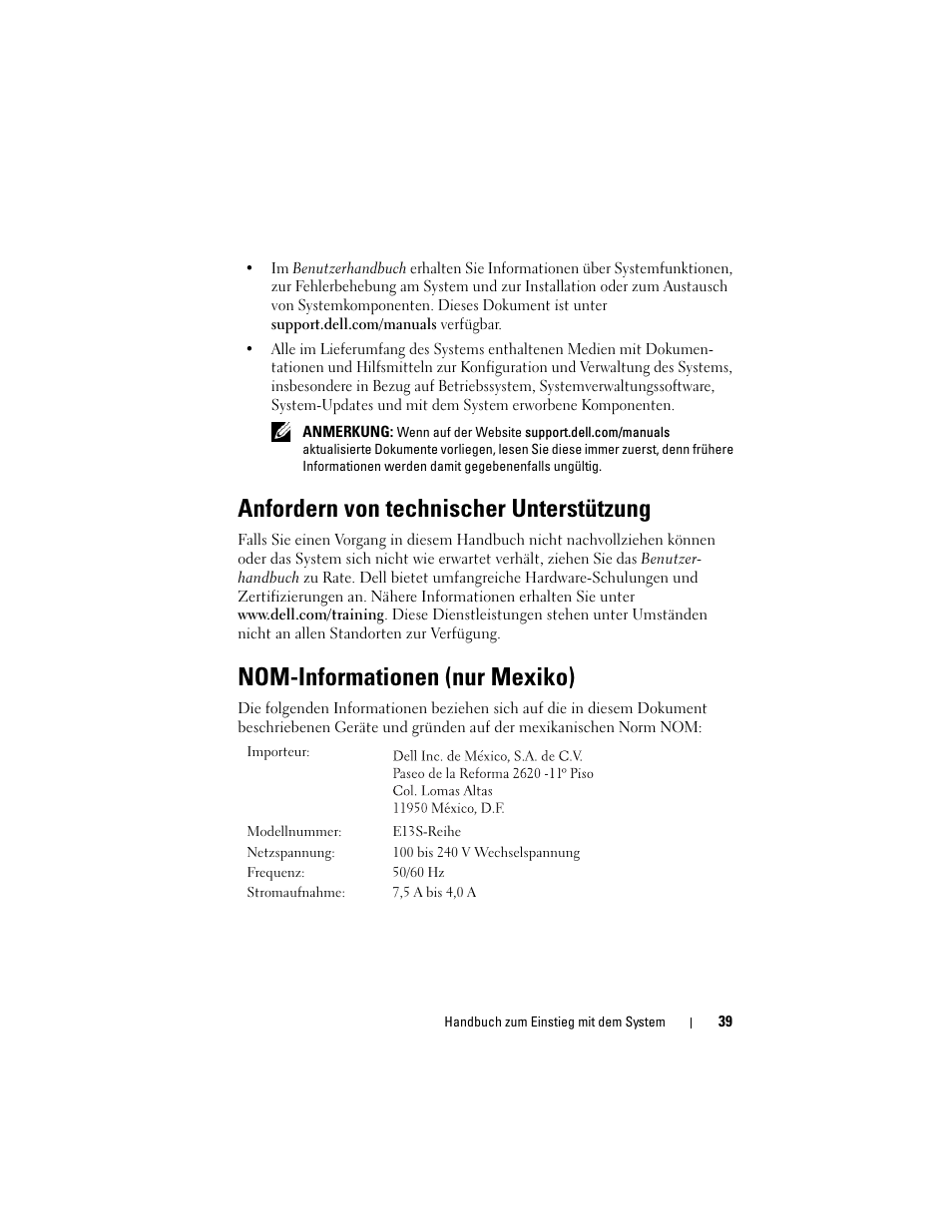 Anfordern von technischer unterstützung, Nom-informationen (nur mexiko) | Dell DR4000 User Manual | Page 41 / 116