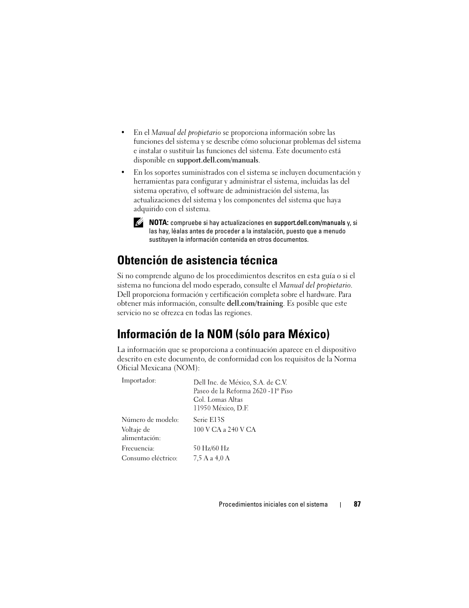 Obtención de asistencia técnica, Información de la nom (sólo para méxico) | Dell DR4000 User Manual | Page 89 / 116