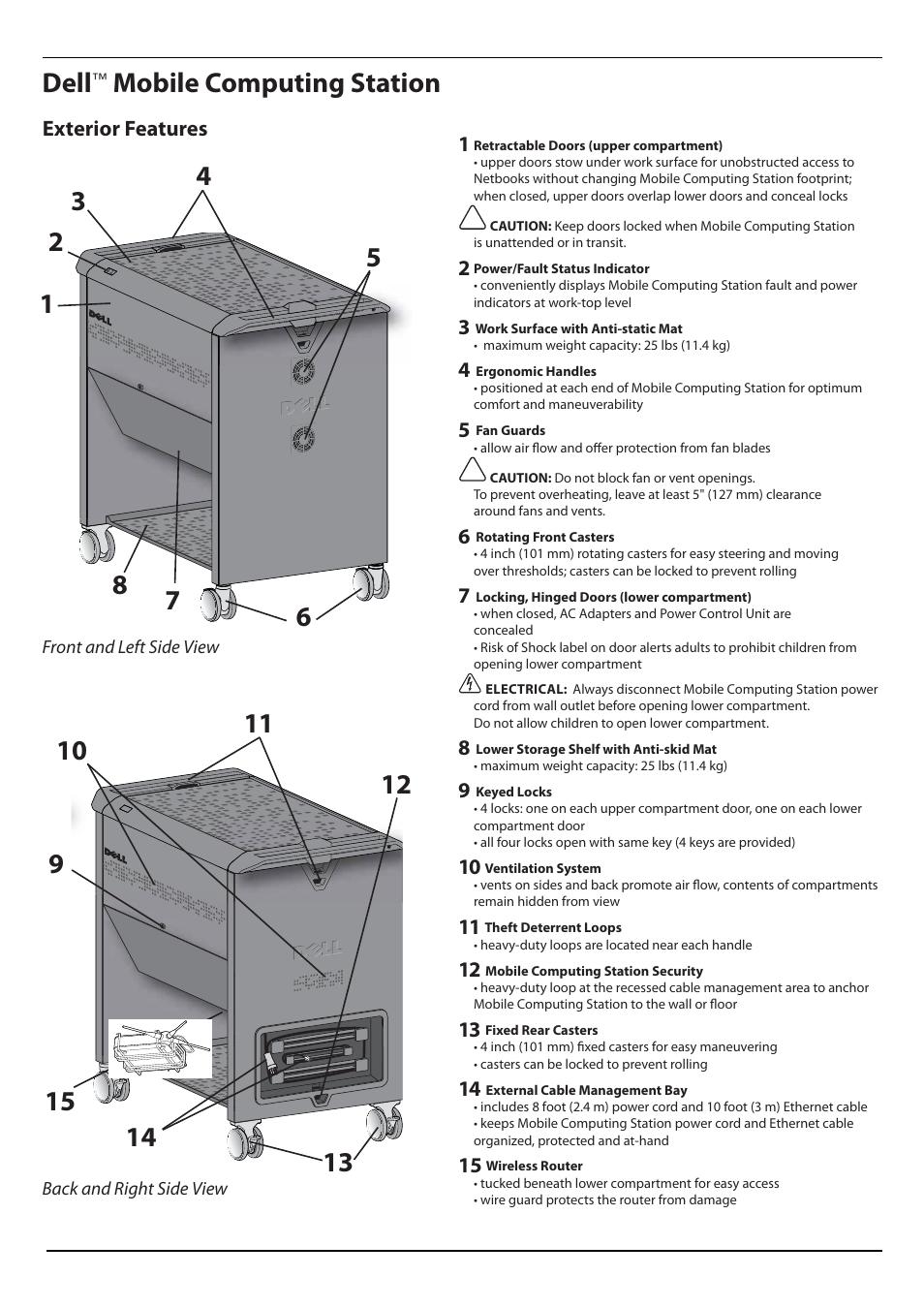 Dell, Mobile computing station, Exterior features | Dell Latitude 2100 User Manual | Page 3 / 8