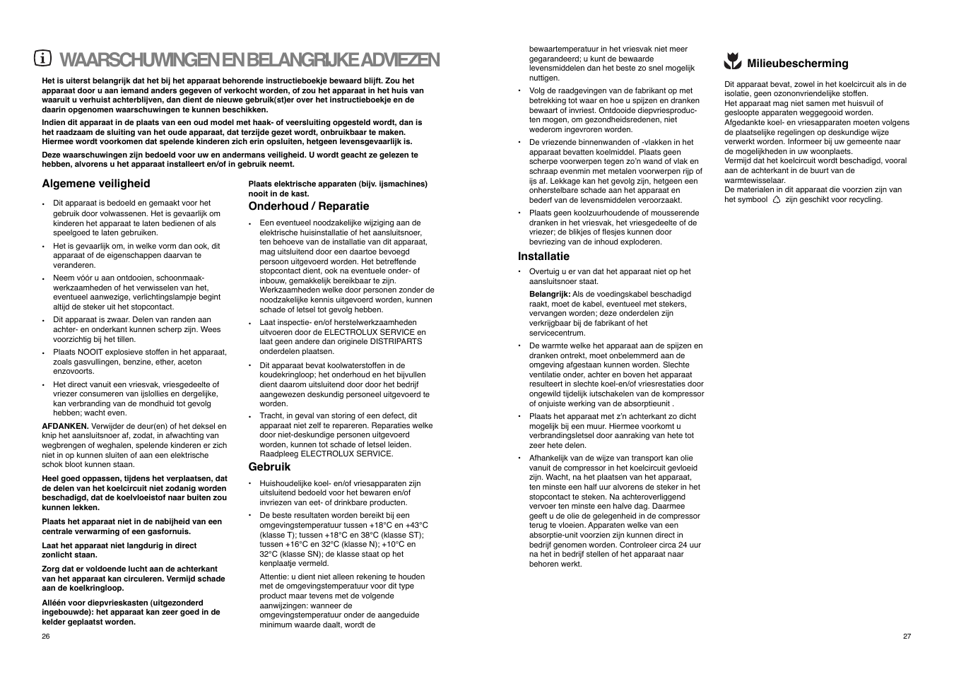 Waarschuwingen en belangrijke adviezen | REX ZA 26 S User Manual | Page 26 / 26