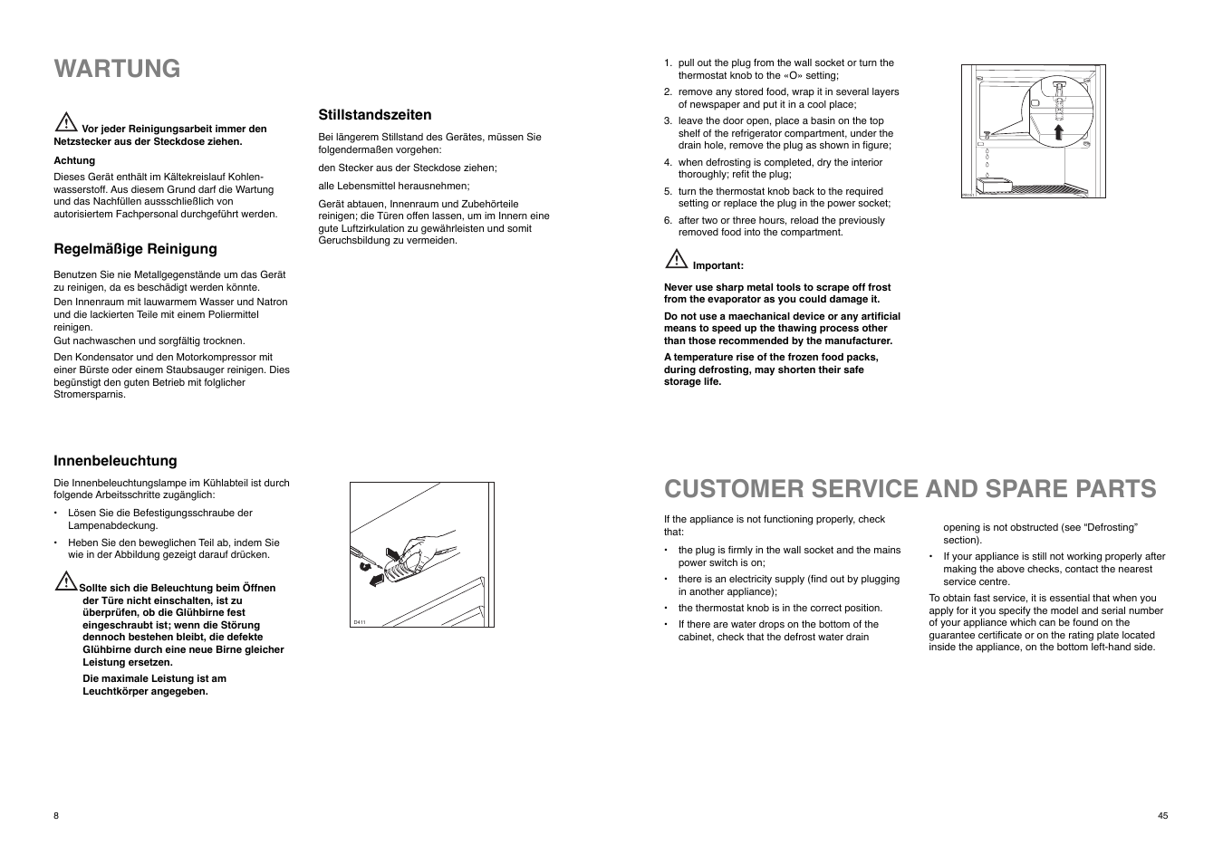 Wartung, Customer service and spare parts | REX ZA 26 S User Manual | Page 8 / 26