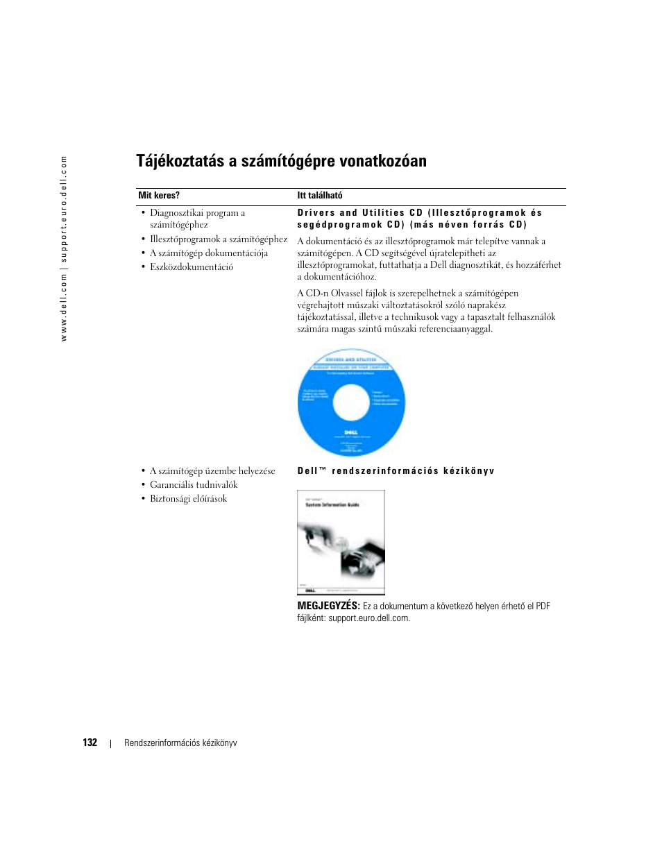 Tájékoztatás a számítógépre vonatkozóan | Dell Latitude D505 User Manual | Page 134 / 322
