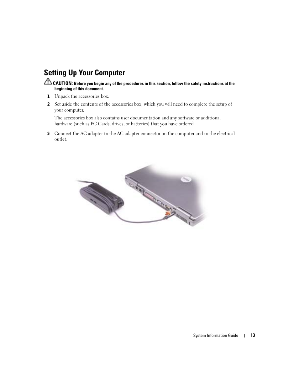 Setting up your computer | Dell Latitude D505 User Manual | Page 15 / 322