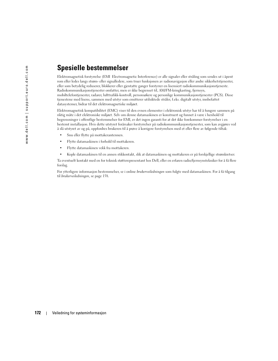 Spesielle bestemmelser | Dell Latitude D505 User Manual | Page 174 / 322