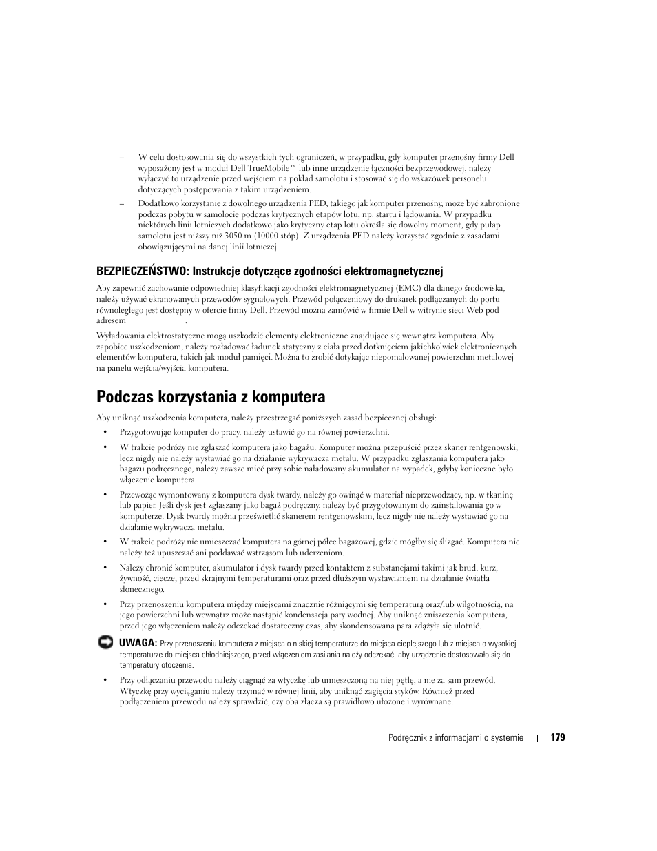 Podczas korzystania z komputera | Dell Latitude D505 User Manual | Page 181 / 322