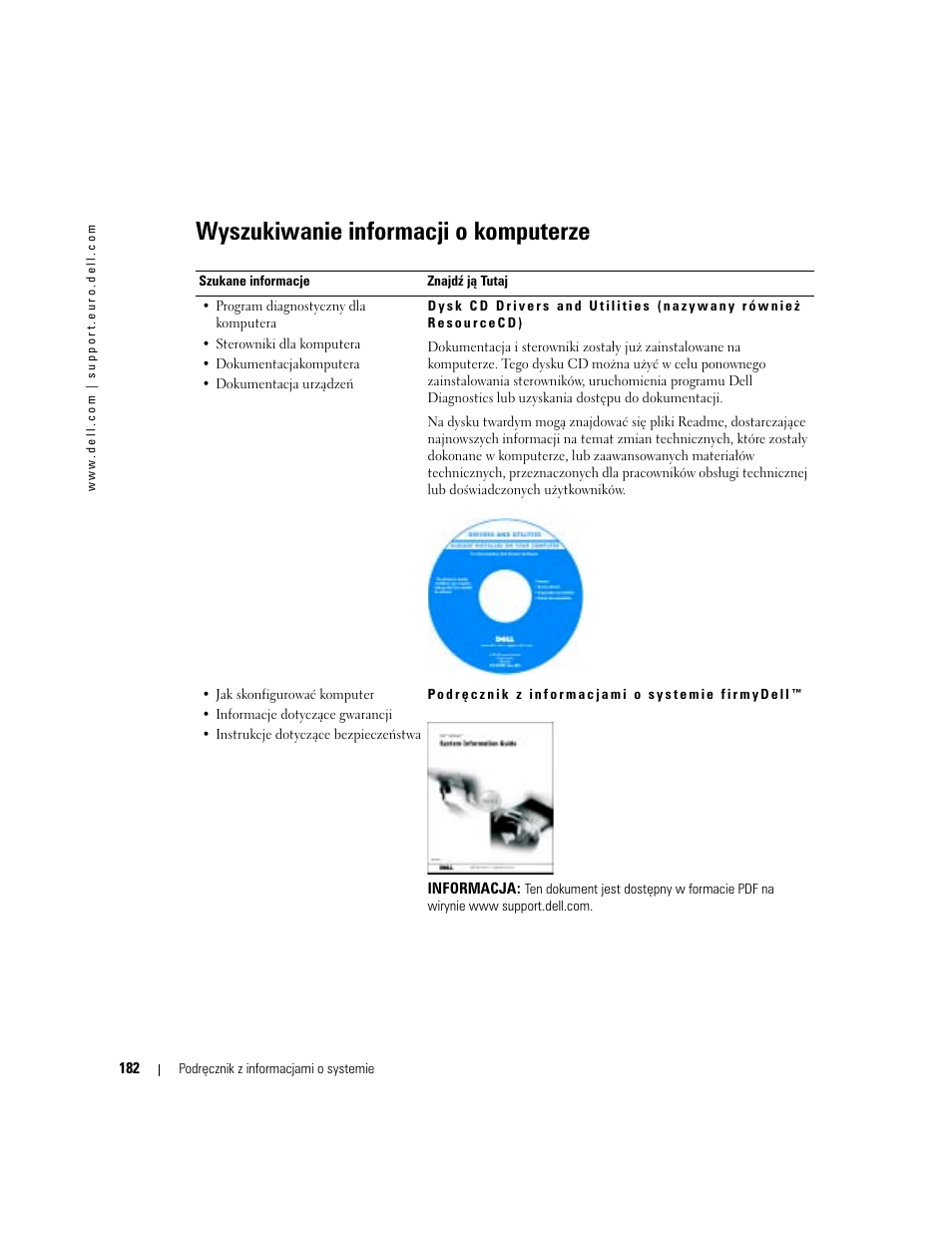 Wyszukiwanie informacji o komputerze | Dell Latitude D505 User Manual | Page 184 / 322