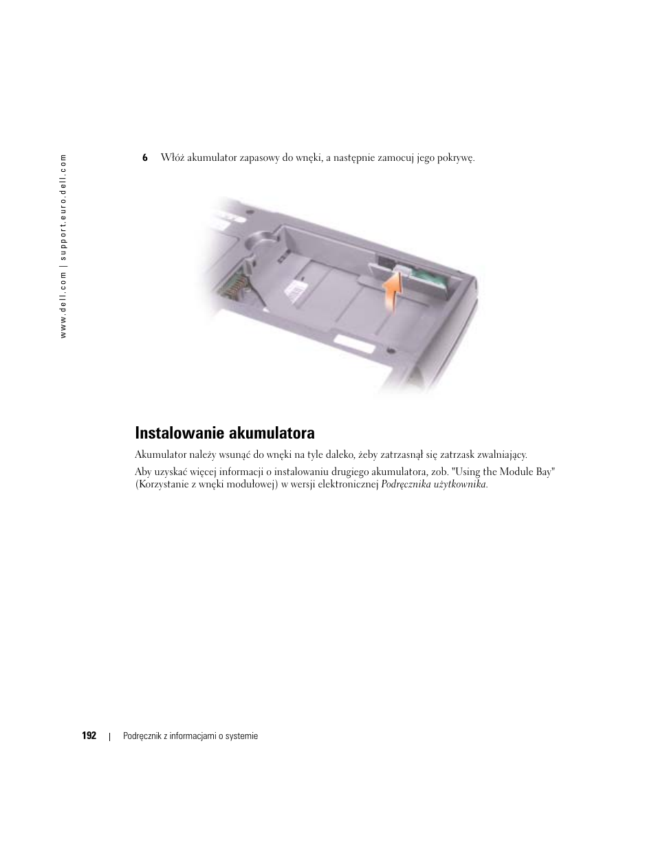 Instalowanie akumulatora | Dell Latitude D505 User Manual | Page 194 / 322