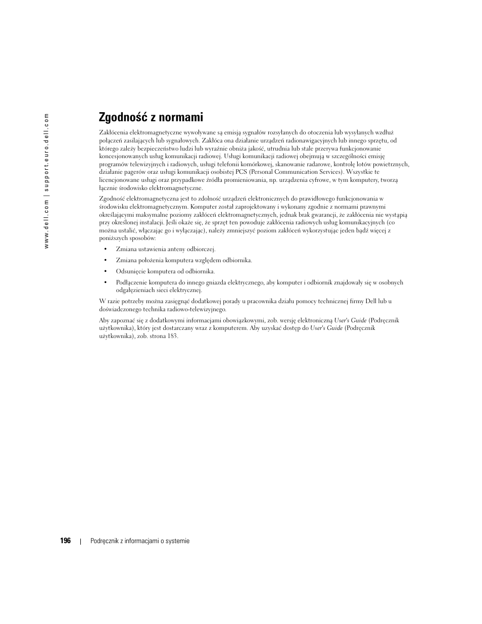 Zgodność z normami | Dell Latitude D505 User Manual | Page 198 / 322