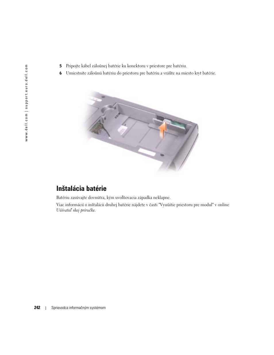 Inštalácia batérie | Dell Latitude D505 User Manual | Page 244 / 322