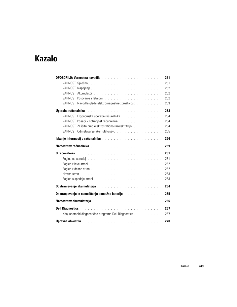 Kazalo | Dell Latitude D505 User Manual | Page 251 / 322