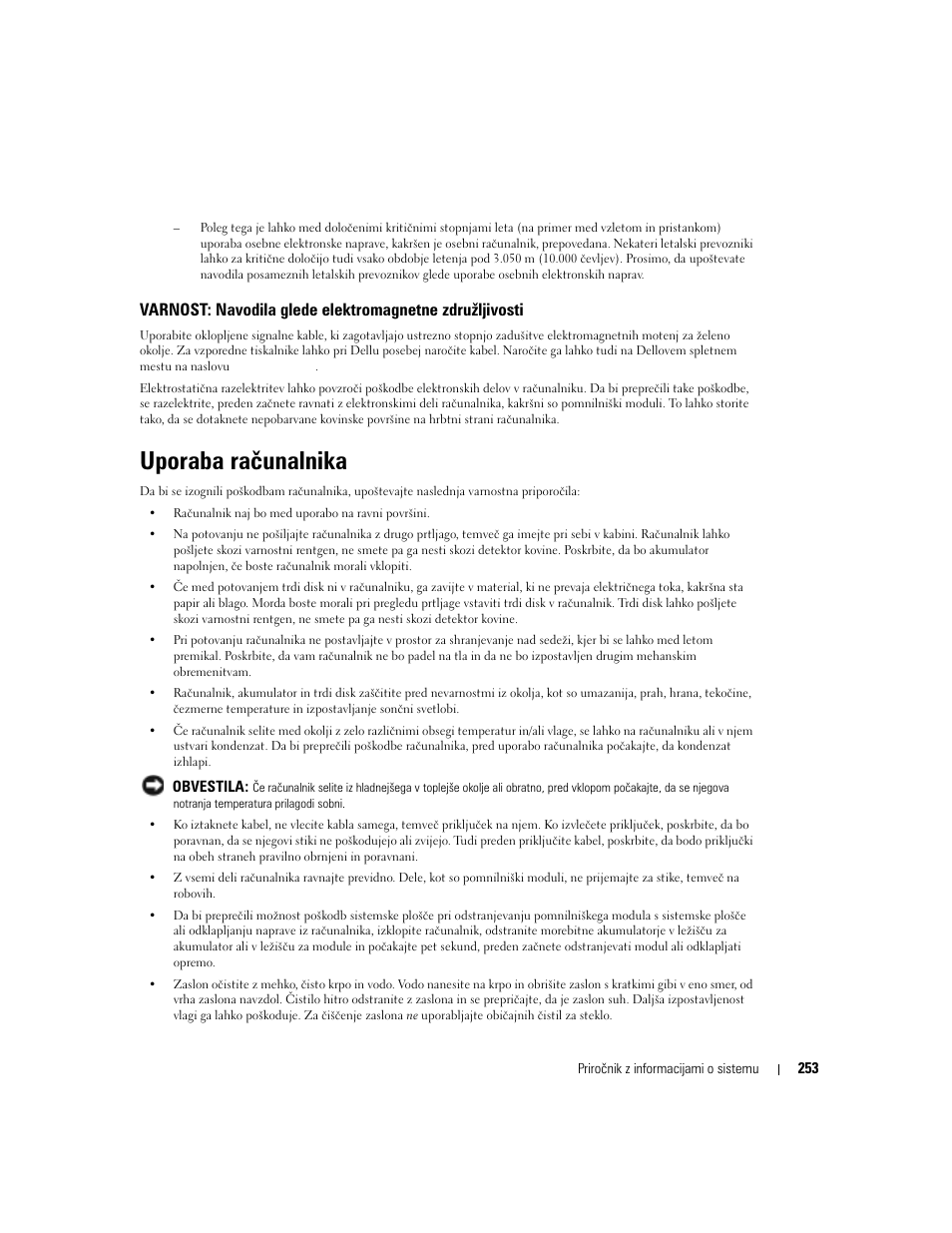 Uporaba računalnika | Dell Latitude D505 User Manual | Page 255 / 322