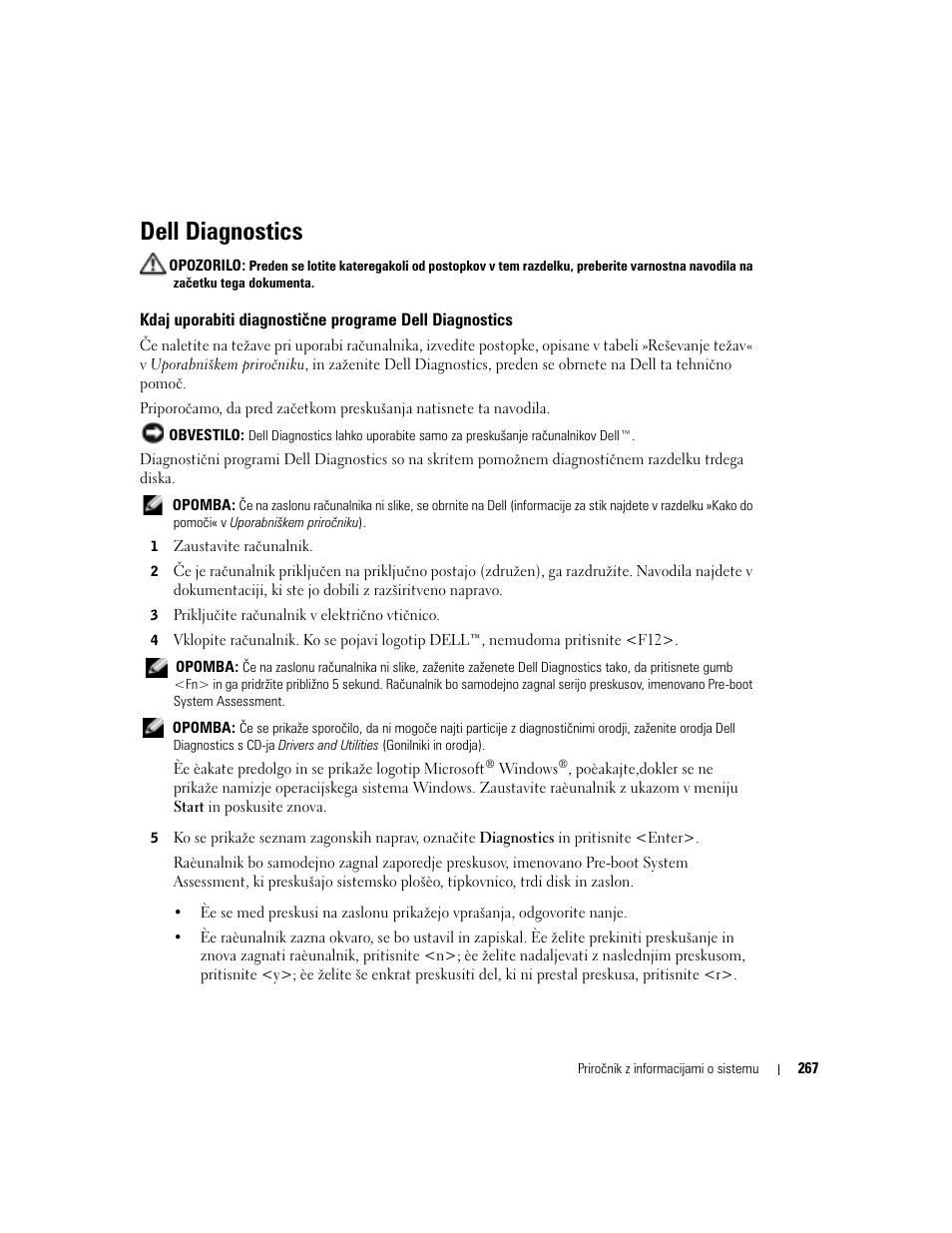 Dell diagnostics | Dell Latitude D505 User Manual | Page 269 / 322