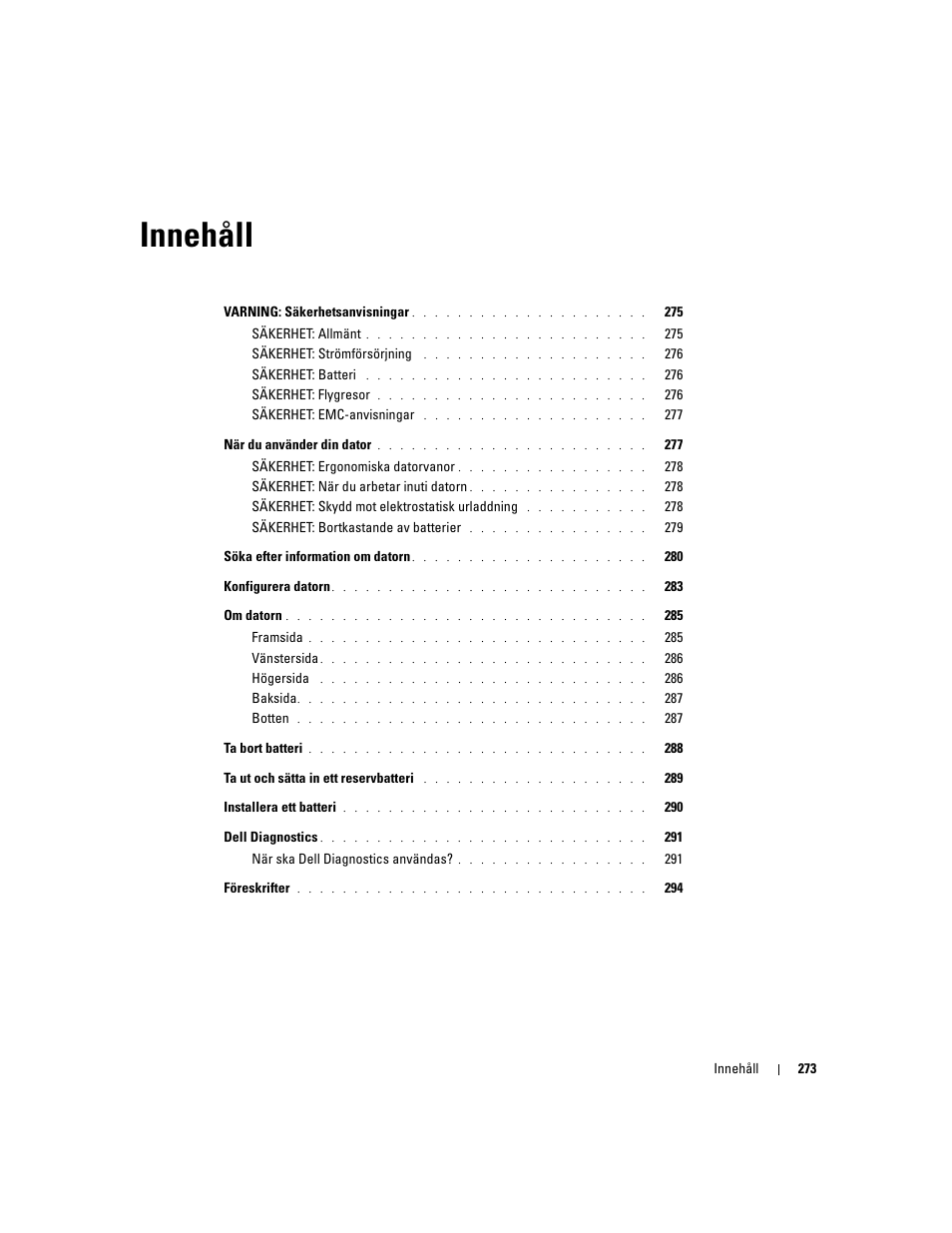 Innehåll | Dell Latitude D505 User Manual | Page 275 / 322