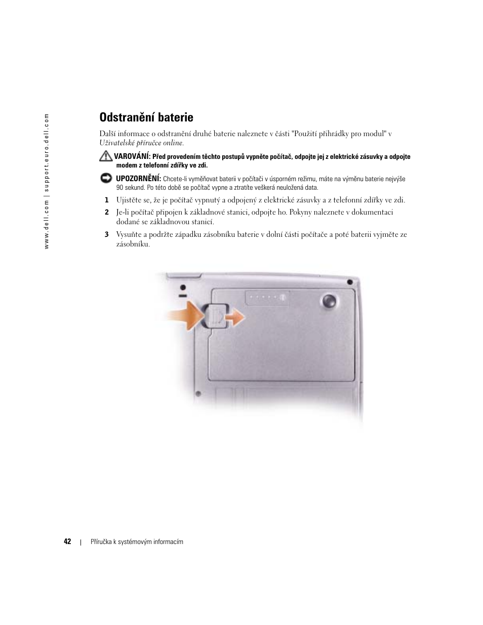 Odstranění baterie | Dell Latitude D505 User Manual | Page 44 / 322
