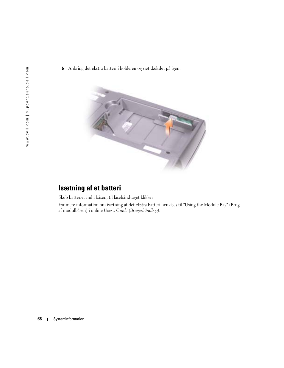 Isætning af et batteri | Dell Latitude D505 User Manual | Page 70 / 322
