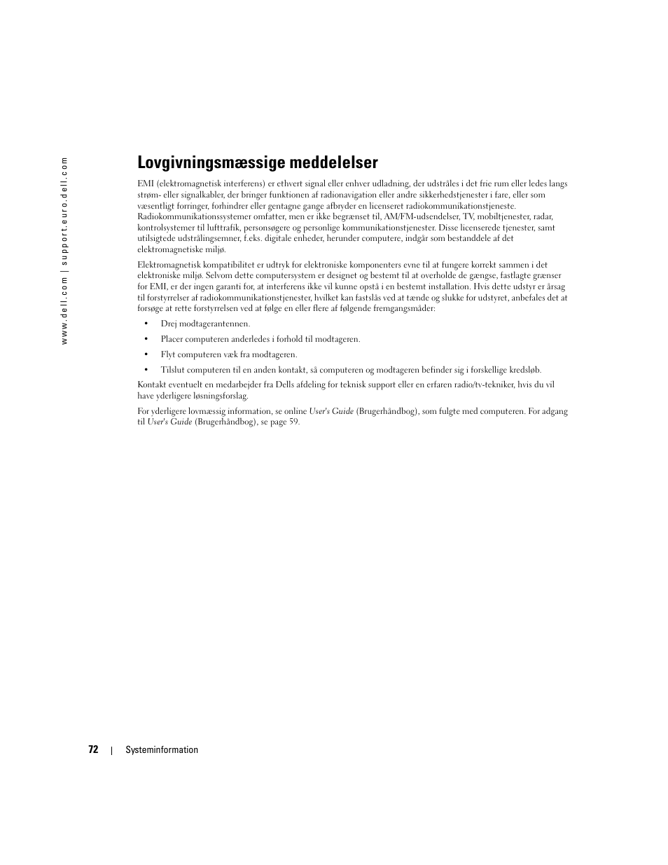 Lovgivningsmæssige meddelelser | Dell Latitude D505 User Manual | Page 74 / 322