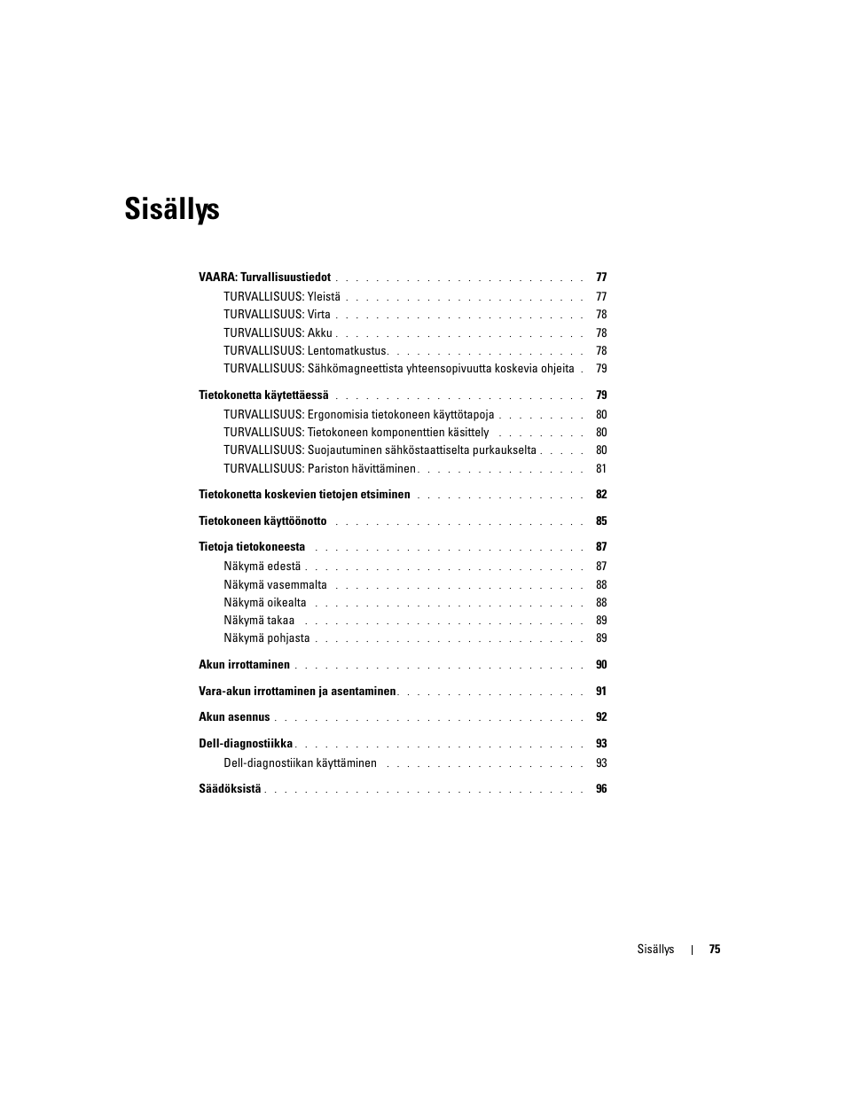 Sisällys | Dell Latitude D505 User Manual | Page 77 / 322