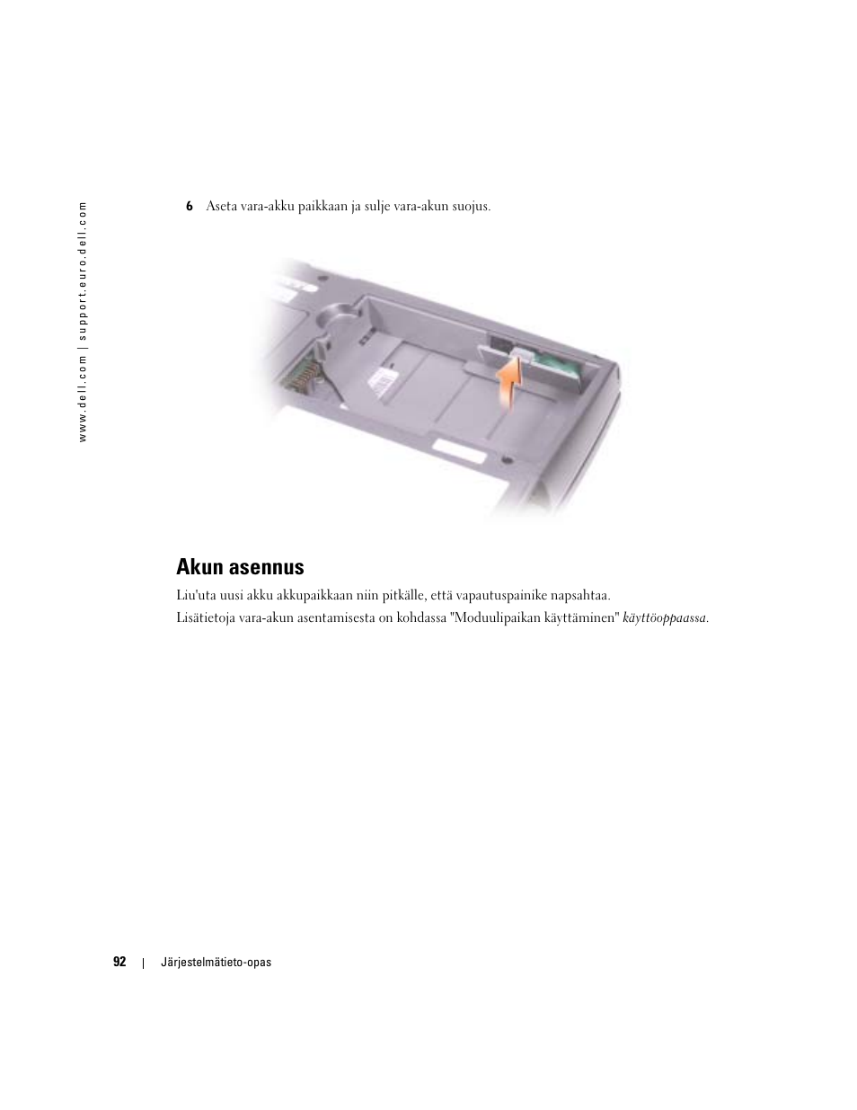 Akun asennus | Dell Latitude D505 User Manual | Page 94 / 322