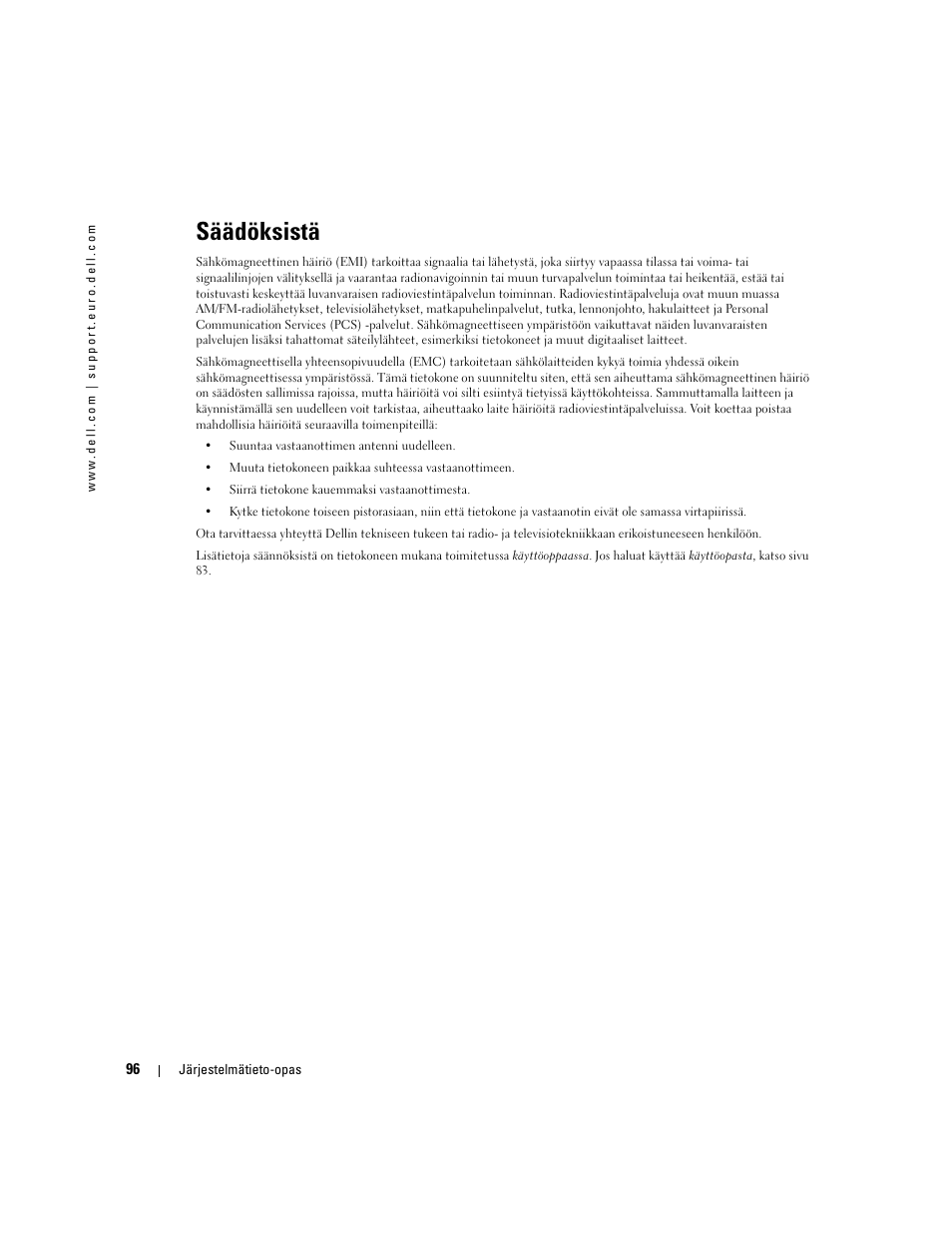 Säädöksistä | Dell Latitude D505 User Manual | Page 98 / 322