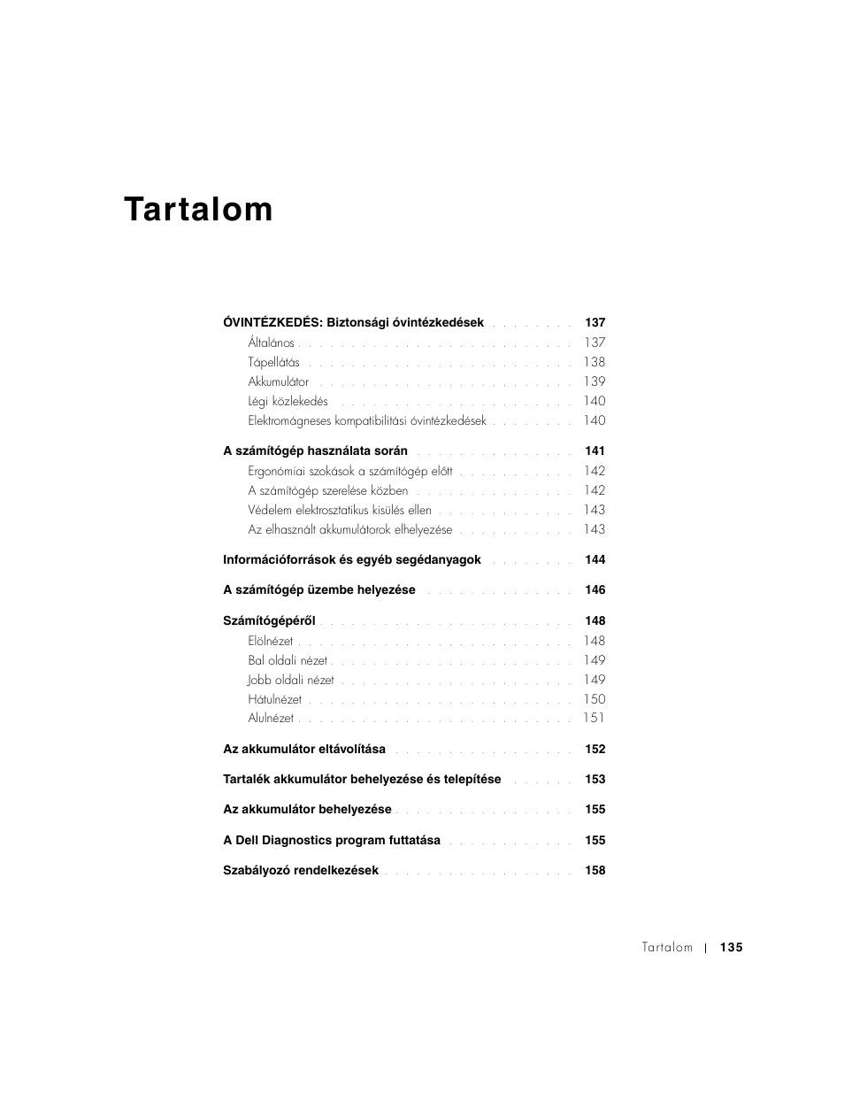 Tartalom | Dell Latitude D500 User Manual | Page 137 / 352